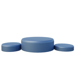 3D rendering of a three-level blue podium with a transparent background. Perfect for product showcases, award platforms, or stage mockups in modern presentations and marketing visuals.

