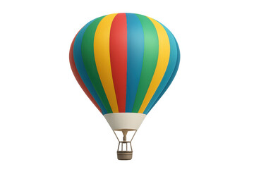 Colorful hot air balloon floating skyward, striped pattern gleaming, symbolizing travel freedom and adventurous spirit