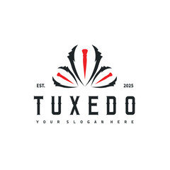 Cool and masculine tuxedo logo design for men suit black silhouette illustration minimalist and simple design for business brand, shop, poster and temple symbol