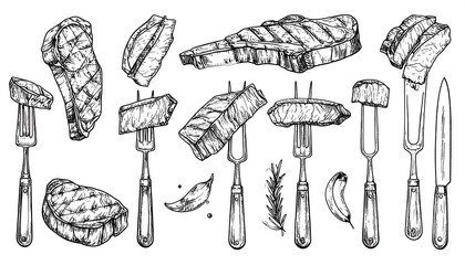 Grilled steak illustrations