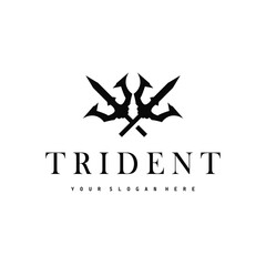 Trident logo weapon concept,  pitchfork weapon as a symbol of poseidon, neptune, the god of the sea, design illustration concept for product brand, shop, template and poster