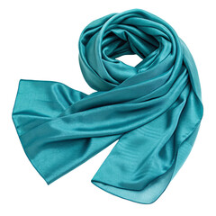 Teal silk scarf fabric isolated on transparent background  
