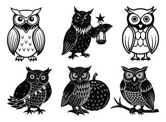Cute Cartoon Owl Silhouette Vector Illustration


