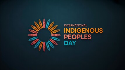 International indigenous peoples day graphic with decorative feather circle