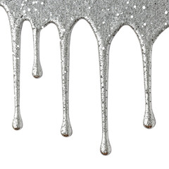 Silver glitter paint drip isolated on transparent background  
