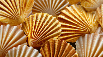Close-up of scallop sea shells in warm tones