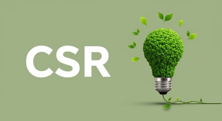 Corporate Social Responsibility Concept with Green Lightbulb and Leaves Symbolizing Sustainability and Environmental Consciousness