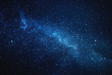 Obraz premium Starry sky background, blue night sky full of stars, glowing stars in the dark space, starry background, dark night, stars in the distance, starlight, dark background with a blue glow, night sky. 