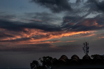 Beautiful sunset with clouds in the sky. Colorful sky.