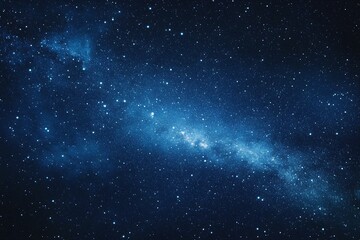 Naklejka premium Starry sky background, blue night sky full of stars, glowing stars in the dark space, starry background, dark night, stars in the distance, starlight, dark background with a blue glow, night sky. 