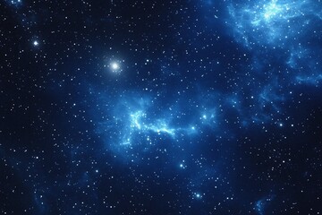 Obraz premium Starry sky background, blue night sky full of stars, glowing stars in the dark space, starry background, dark night, stars in the distance, starlight, dark background with a blue glow, night sky. 