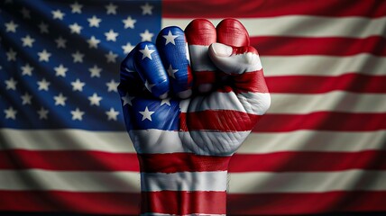 Patriotic american flag with raised fist symbolizing unity and strength