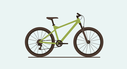 Fototapeta premium Green Mountain Bicycle with Dark Wheels on a Light Blue Background
