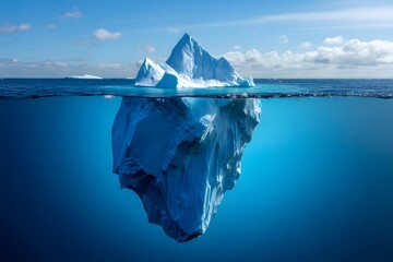 Majestic iceberg emerges from deep blue ocean with vast underwater mass