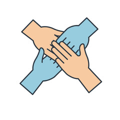 Hands joining together in teamwork and collaboration symbol  