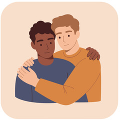 Two men embracing each other in a warm and friendly manner  