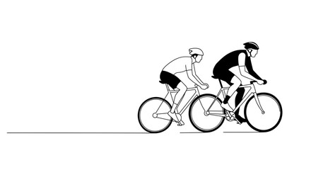 Fototapeta premium Two cyclists racing in a minimalist black and white style 