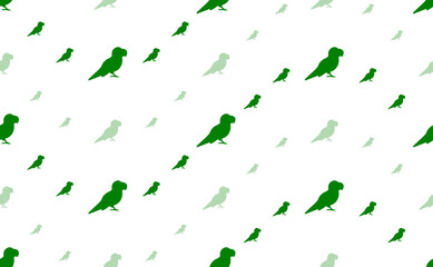 Seamless pattern of large and small green parrot symbols. The elements are arranged in a wavy. Illustration on light green background