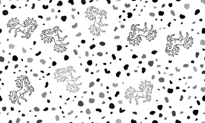 Abstract seamless pattern with fiery horse symbols. Creative leopard backdrop. Illustration on transparent background