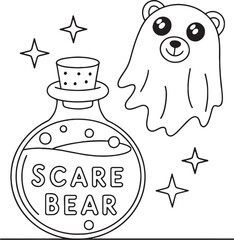 Kawaii Halloween Ghost Potion Bottle Coloring Book – Cute Witchy Ghost Line Art for Kids and Adults