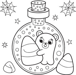 Kawaii Halloween Ghost Potion Bottle Coloring Book – Cute Witchy Ghost Line Art for Kids and Adults