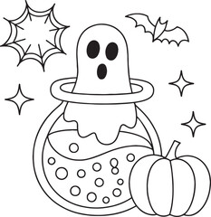 Kawaii Halloween Ghost Potion Bottle Coloring Book – Cute Witchy Ghost Line Art for Kids and Adults