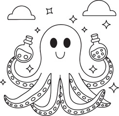 Kawaii Halloween Ghost Potion Bottle Coloring Book – Cute Witchy Ghost Line Art for Kids and Adults