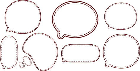 This is a collection of dark red-outlined speech bubbles. The most prominent style features a double outline: a solid red line on the outside and a dashed red line on the inside.  © kyon