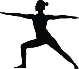 Silhouette Young Woman Practicing Warrior Pose. Silhouette Yoga Session.