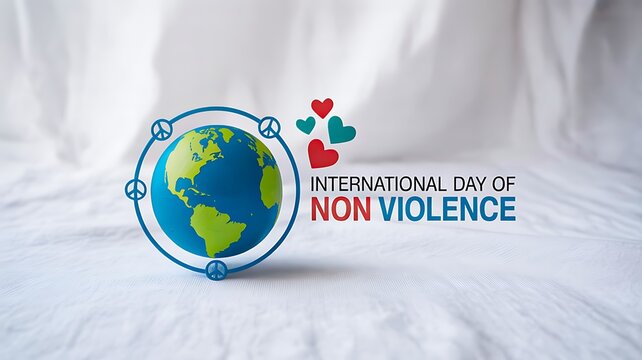 International day of non violence concept with earth and hearts