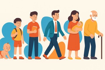Fototapeta premium Human development lifecycle showcasing growth stages with modern flat design aesthetics