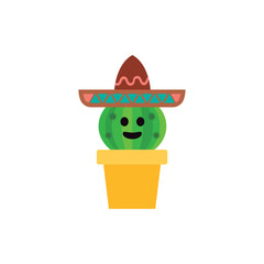 Yellow pot cactus smiling face. Vector