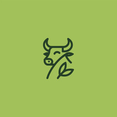 Bull and leaf logo in creative and simple line art style.