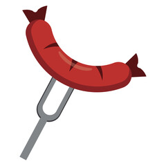 Grilled sausage forked. Vector