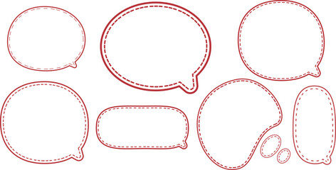 This is a collection of red-outlined speech bubbles. The most prominent style features a double outline: a solid red line on the outside and a dashed red line on the inside.  © kyon