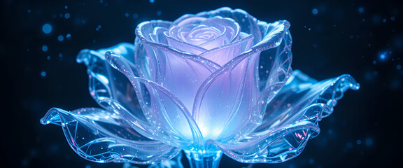 Fototapeta premium Futuristic transparent rose made of liquid crystal, flowing organic forms merging into the stem, 