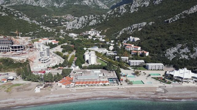 Aerial footage of Canj, a small town nestled on Adriatic coast in southern Montenegro	