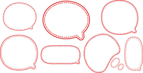 This is a collection of red-outlined speech bubbles. The most prominent style features a double outline: a solid red line on the outside and a dashed red line on the inside.  © kyon
