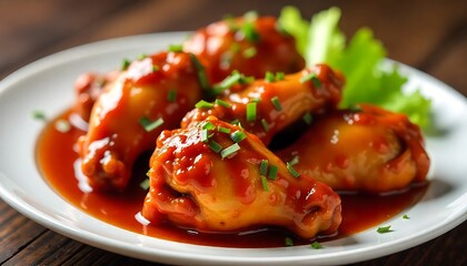 Chicken Wings In BBQ Sauce, Spicy Chicken Wings Cooked In The Air Fryer, traditional Thai culture fried chicken, created with generative ai