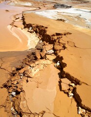 Cracked Dry Soil Surface with Detailed Ground Erosion Pattern in Outdoor Setting