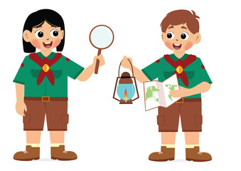 cute children adventure. happy cute kids summer camp holiday. Kids Scouts summer camp vector illustration.
