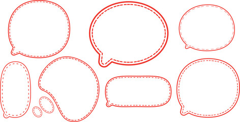 This is a collection of red-outlined speech bubbles. The most prominent style features a double outline: a solid red line on the outside and a dashed red line on the inside.  © kyon