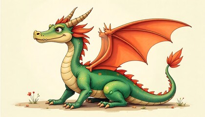 Fototapeta premium vector Cute whimsical dragon illustration, Cute cartoon dragon, kids cartoon, created with generative ai