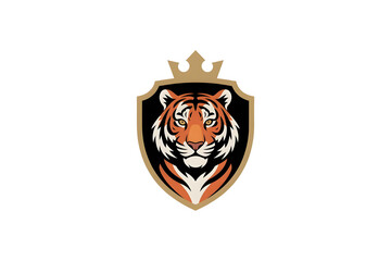 Tiger Head King Mascot Shield Logo