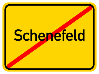 Illustration of a city exit sign for the city of Schenefeld