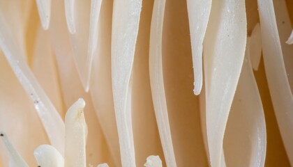 Abstract Macro View of Creamy White Coral Tooth Fungus in Fine Details