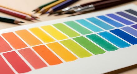 Color palette with pencils and paint swatches design