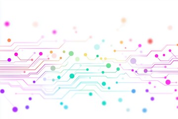 circuit board lines and dots in pastel colors on a white background, symbolizing technology and innovation represent digital communication network connections or circuits Generative AI