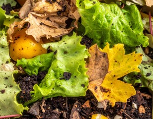 Close Up of Colorful Compost Heap with Green Lettuce and Decaying Leaves