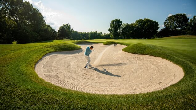 Golfer Playing a Bunker Shot on a Sunny Day - Powered by Adobe